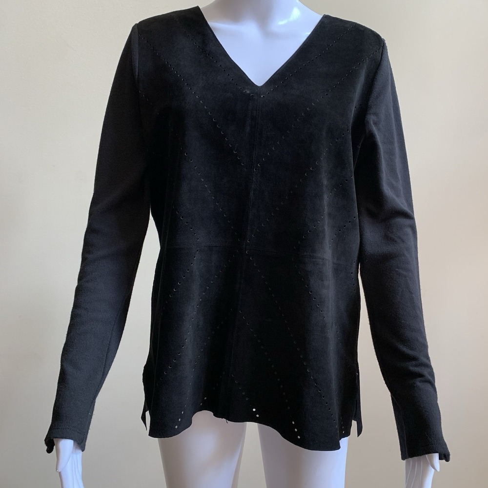 Ecru Long Sleeve 100% Leather Perforated Suede Top Zipper On The Side. SZ-Medium